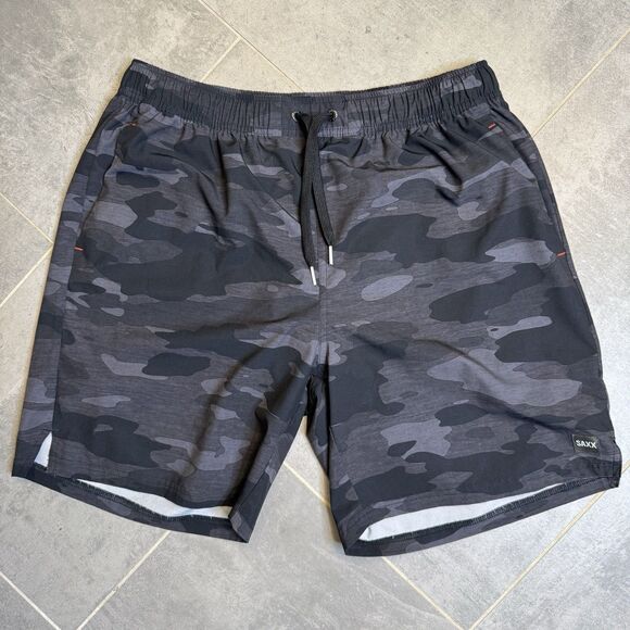 SAXX Men's Multi-Sport 2N1 Shorts Black Gray Camo Ball Pouch Lined Large - Picture 1 of 7